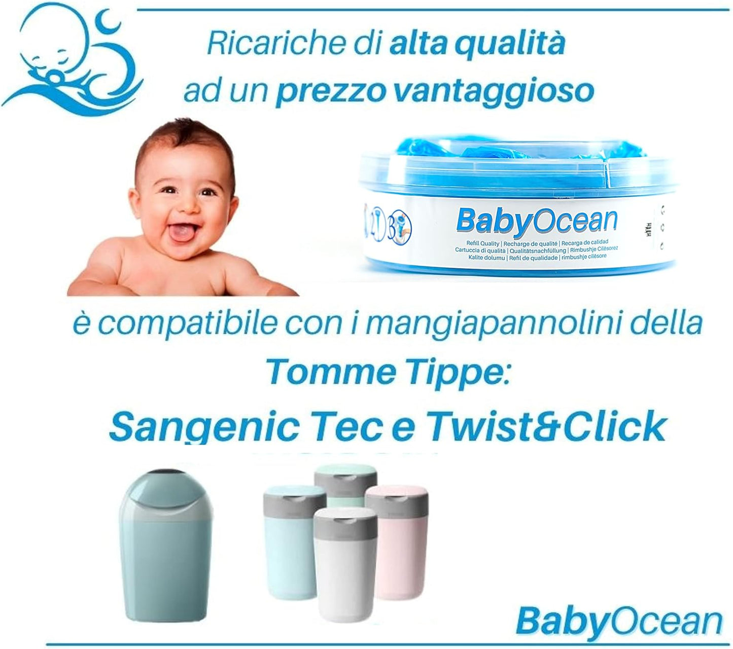 BabyOcean - Nuova ricarica per sistema di smaltimento pannolini Tommee Tippee compatibile con il Sangenic TEC.