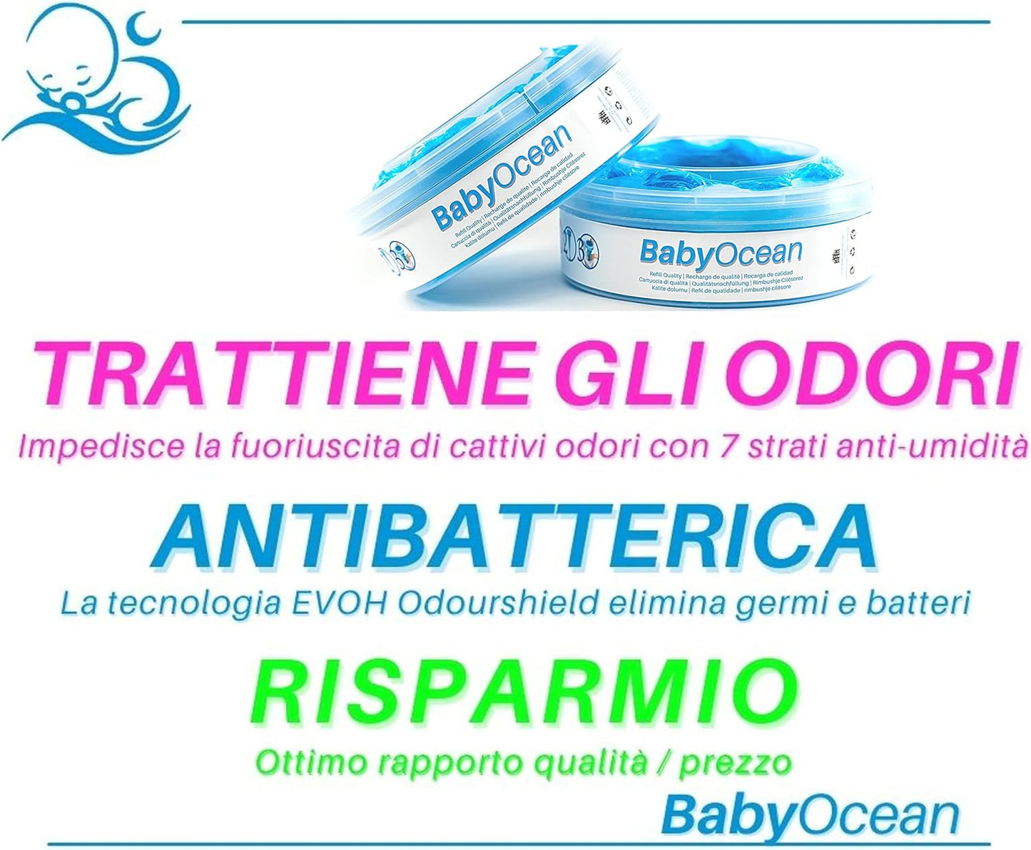 BabyOcean - Nuova ricarica per sistema di smaltimento pannolini Tommee Tippee compatibile con il Sangenic TEC.